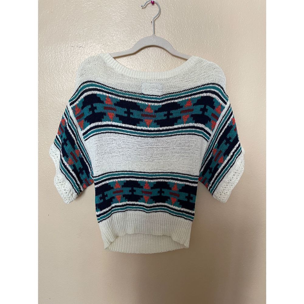 AEO Sweater Knit Aztec Southwestern Print Womens Small/P White green Orange Blue - Picture 4 of 7